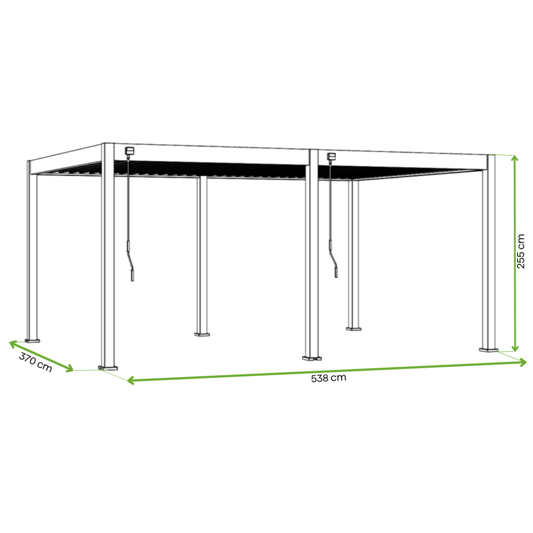 Wymiary pergoli tarasowej DELUXE 3,6x5,3 Anthracite