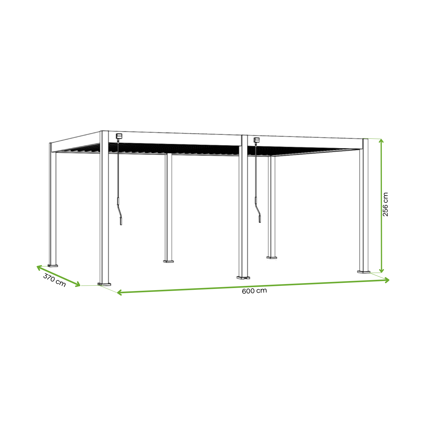 Wymiary pergoli tarasowej 3.6x6 DELUXE w odcieniu Anthracite