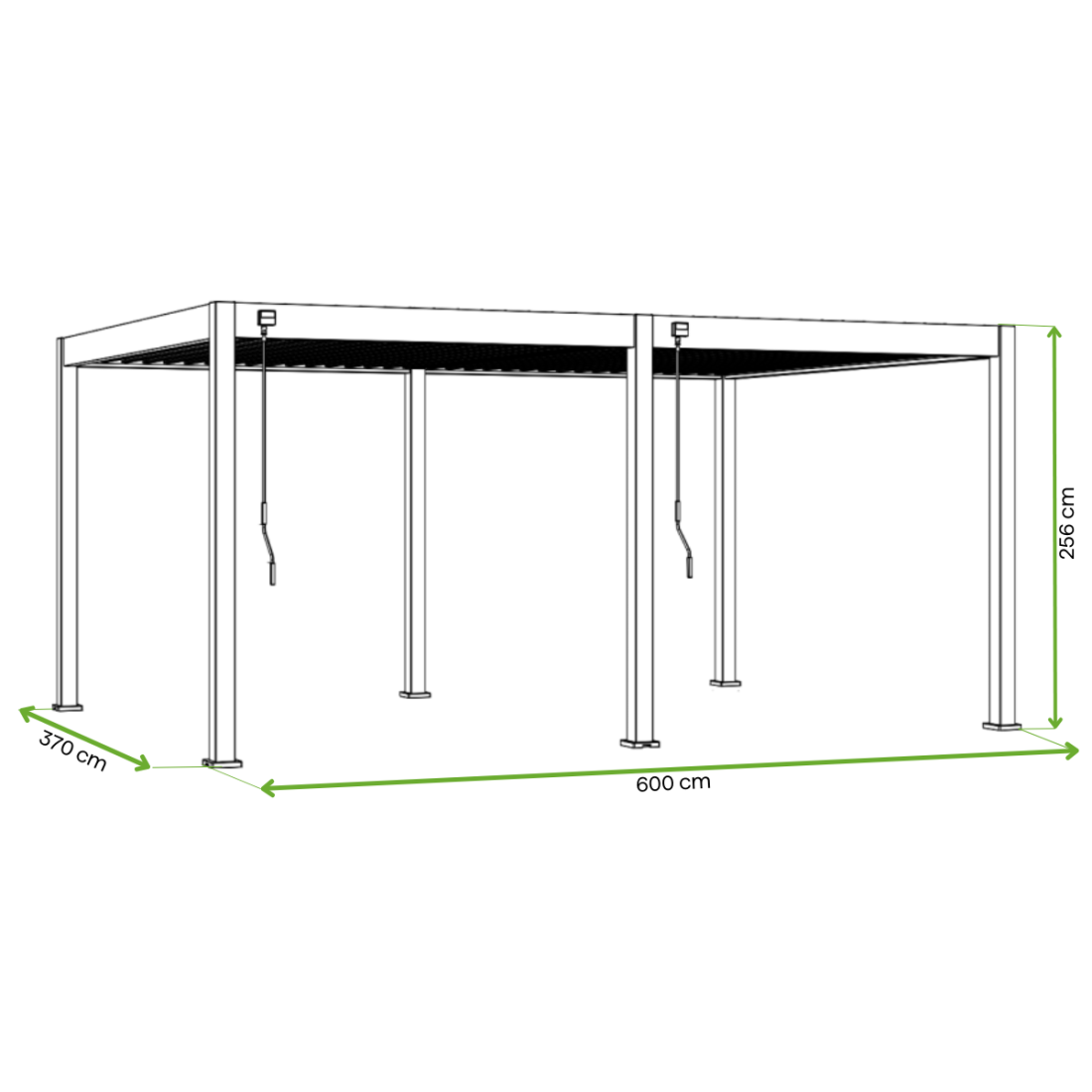 Wymiary pergoli tarasowej 3.6x6 DELUXE w odcieniu Anthracite
