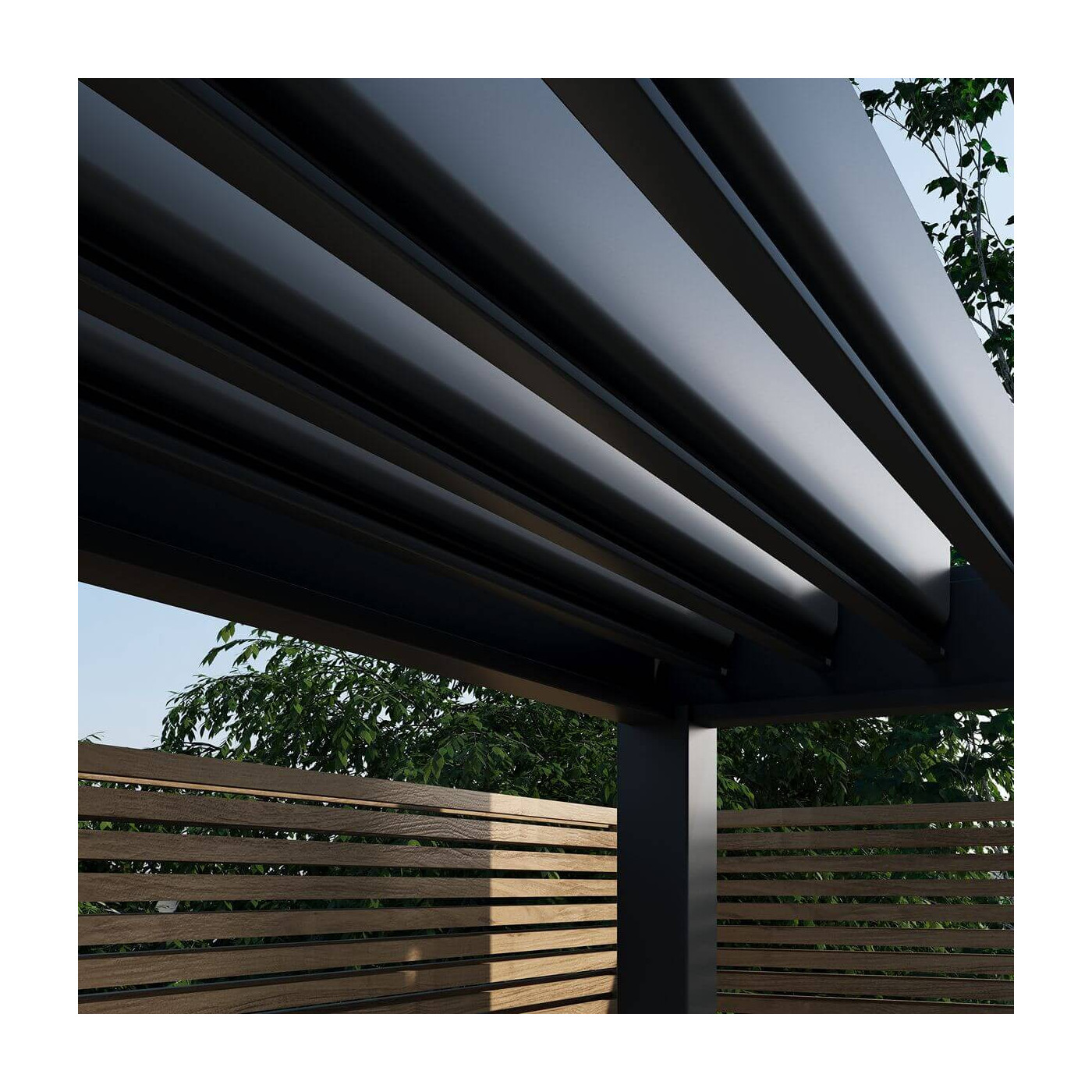 zbliżenie na lamele dachowe w pergoli deluxe
