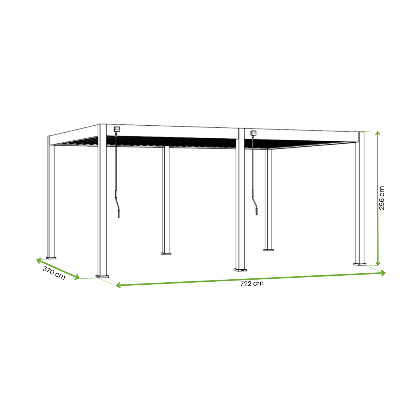 Wymiary tarasowej deluxe 3,6x7,2m w kolorze antracytowym Gutroof