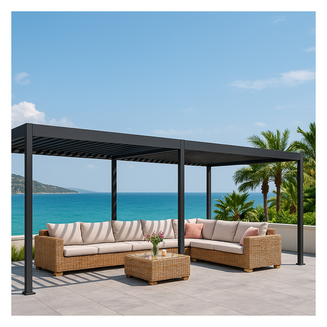 Aranżacja pergoli tarasowej Deluxe w ogrodzie