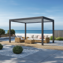 Aranżacja pergoli elektrycznej tarasowej 3x4m z oświetleniem Led antracytowa/jasnoszara Gutroof