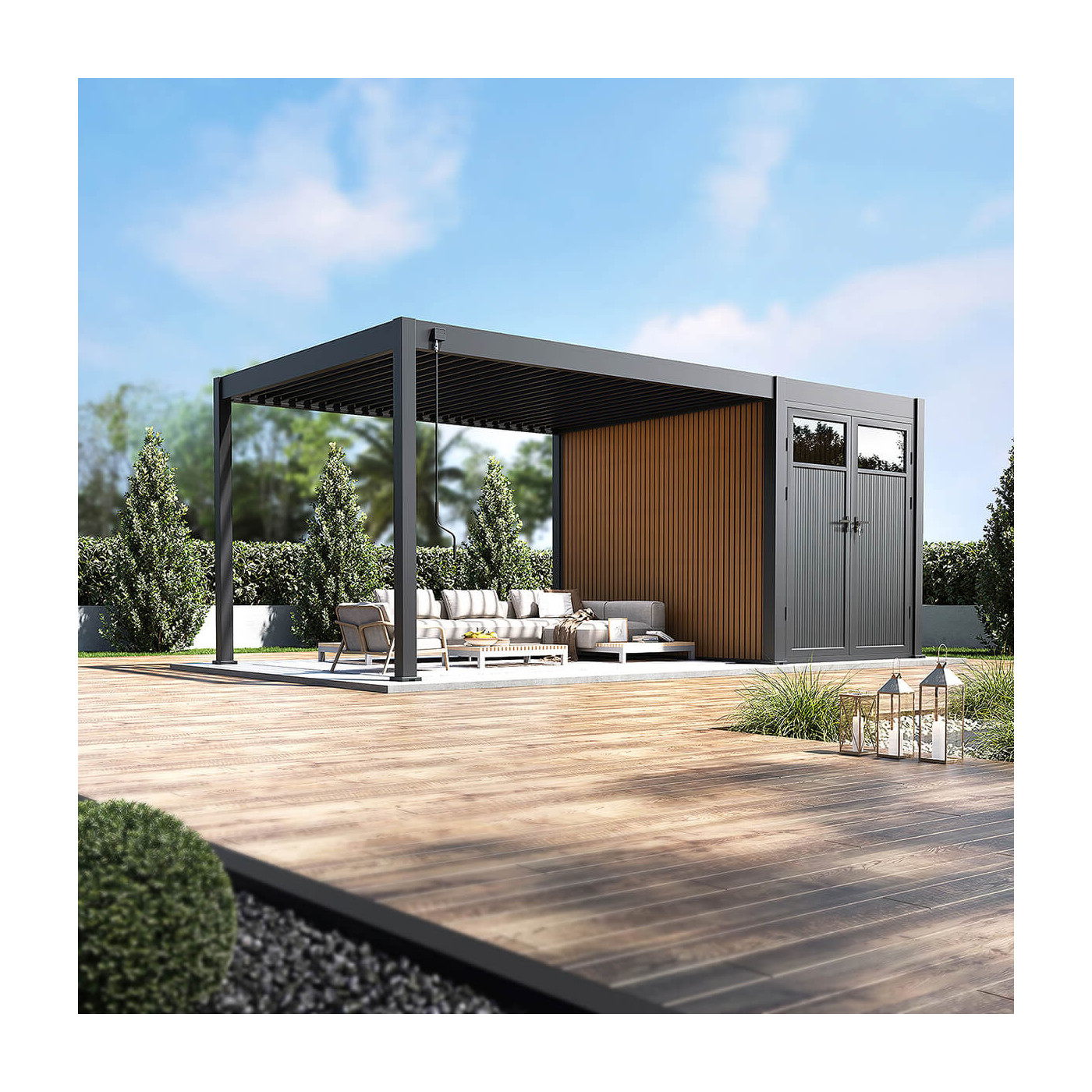 Pergola tarasowa Fusion 3x4+2 ze schowkiem 