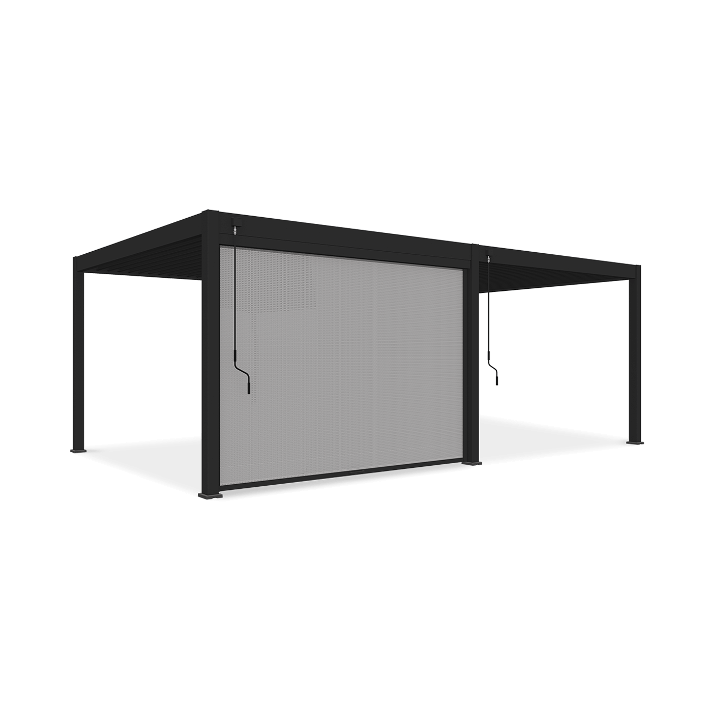 opuszczona antracytowa roleta zamontowana na pergoli