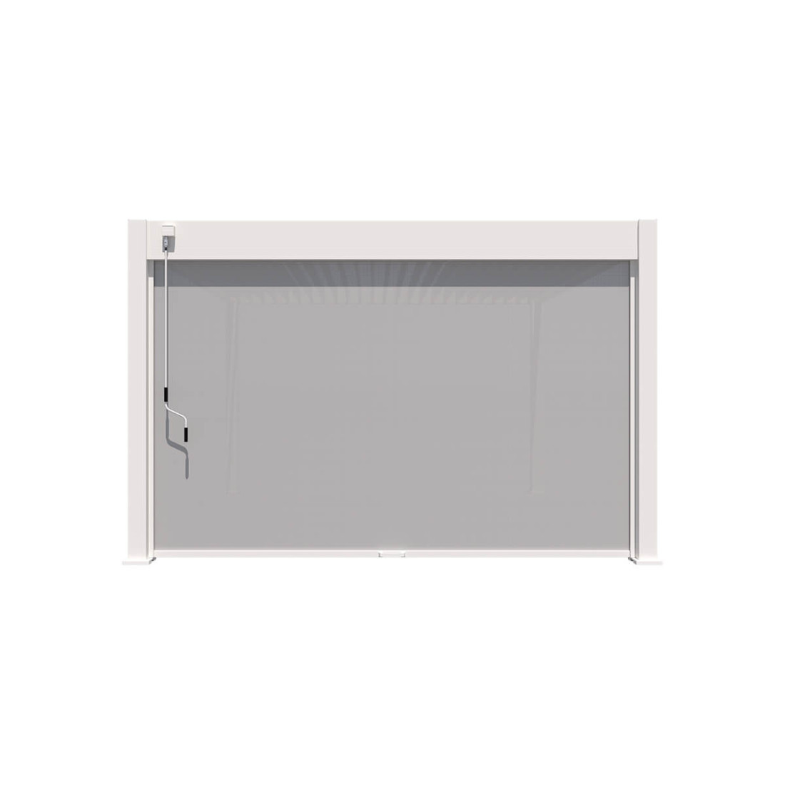 Przód pergoli z zamontowaną roletą 4m white