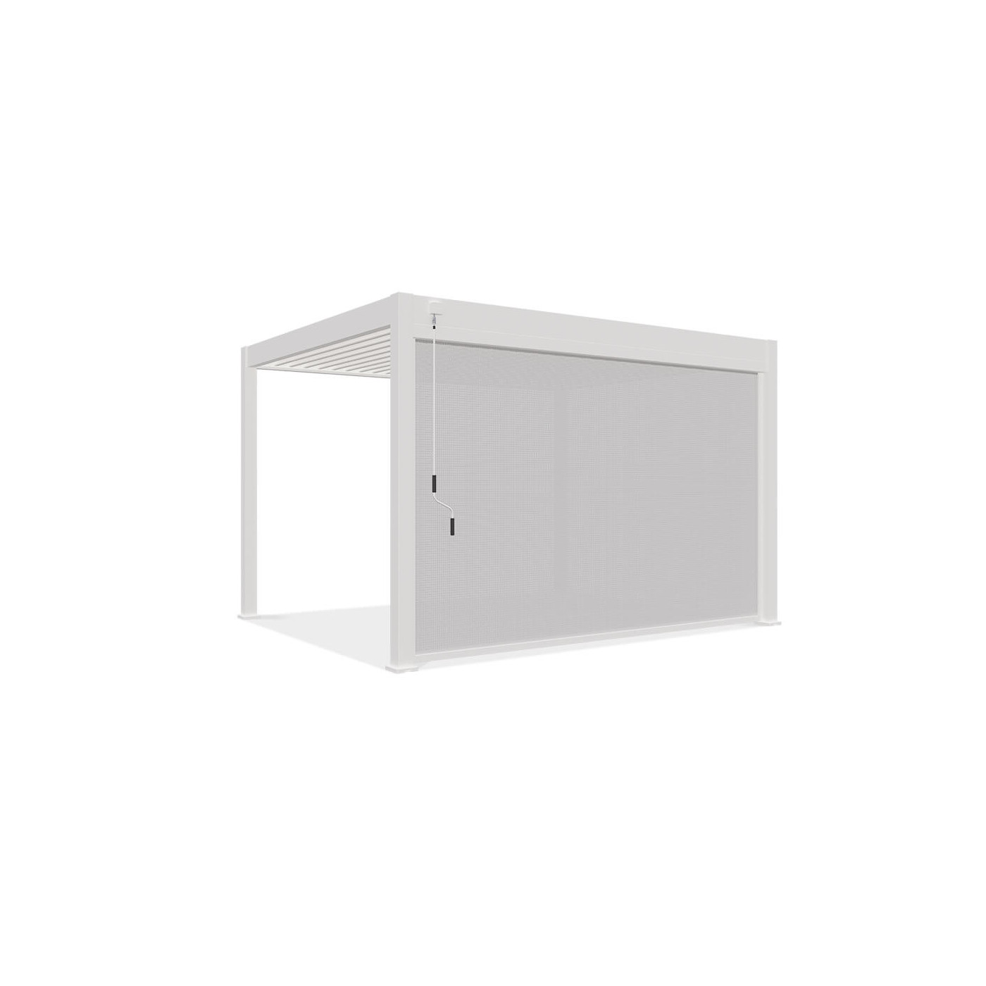 Bok pergoli z zamontowaną opuszczaną roletą o szerokości 4m 