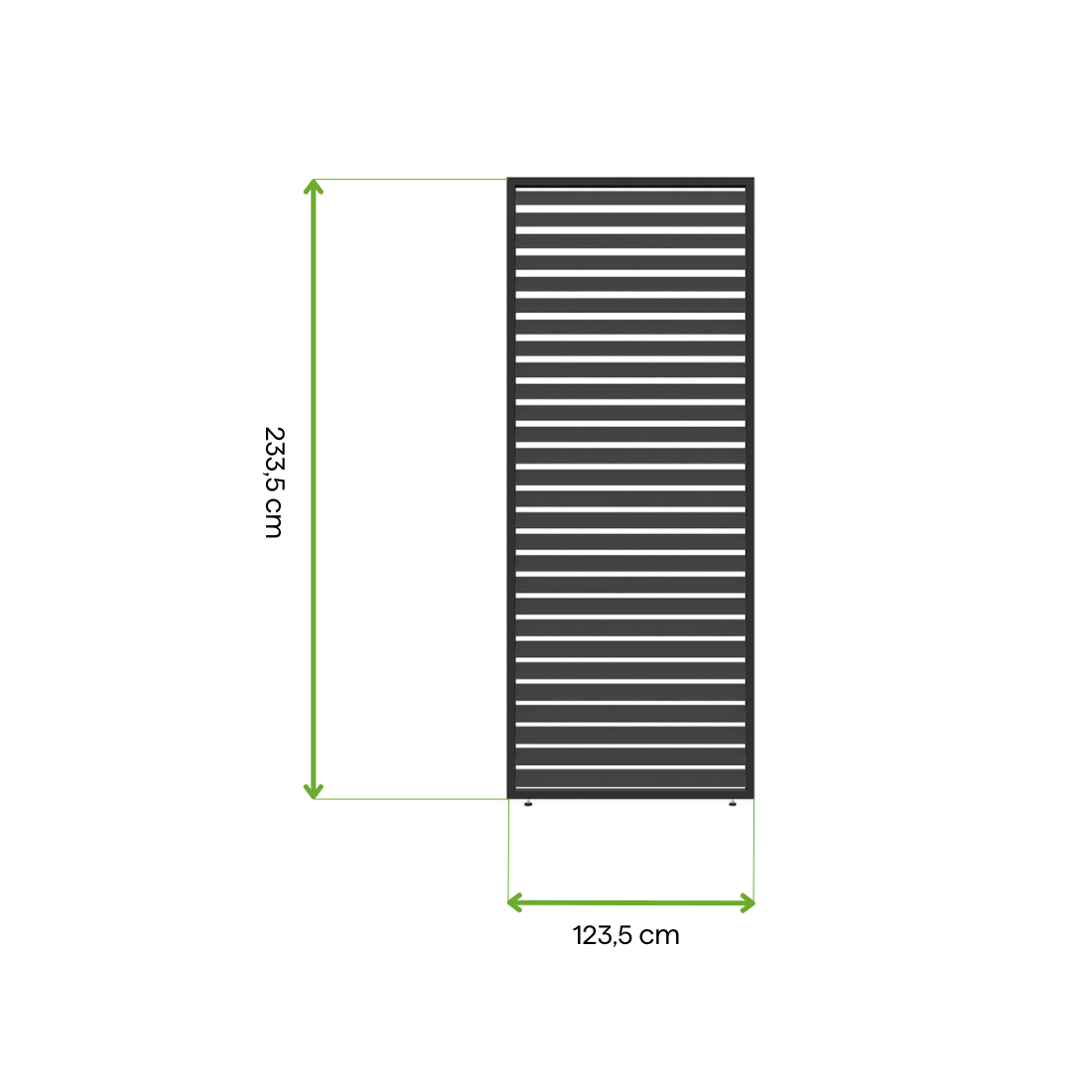 wymiary -  panel żaluzjowy poziomy przymocowany do pergoli
