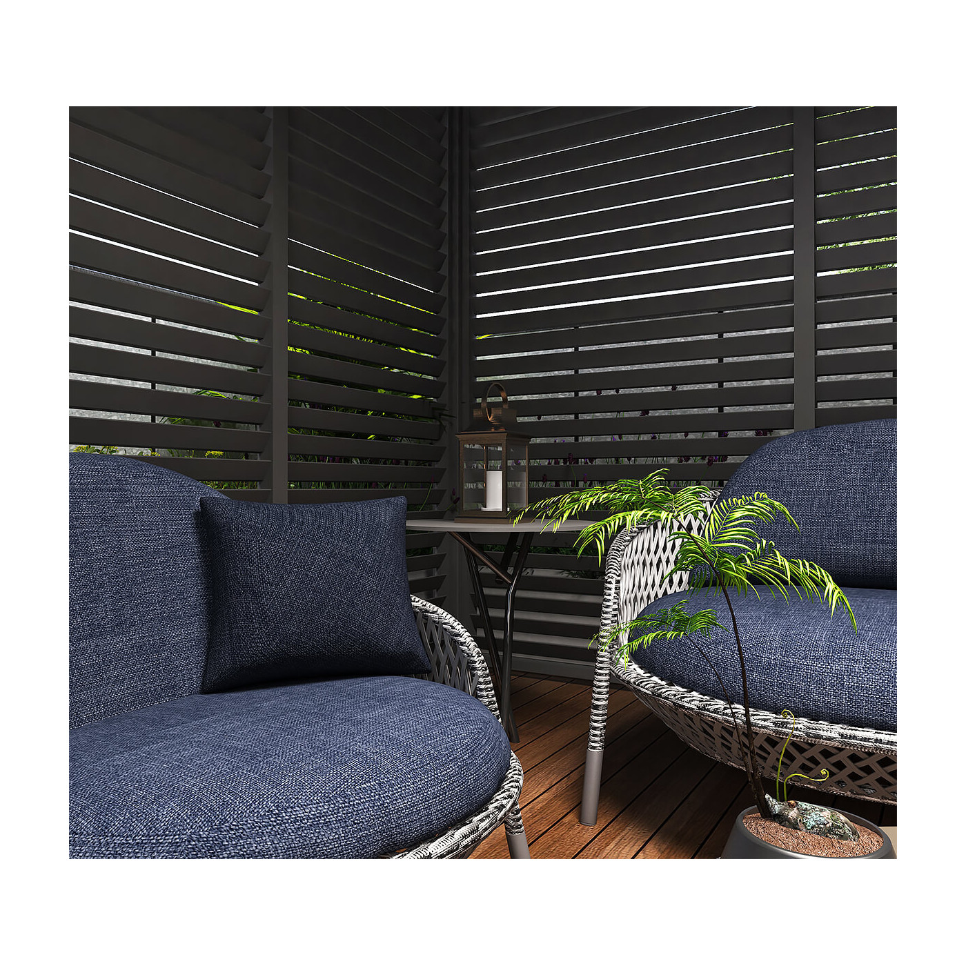 Aranżacja - antracytowy panel żaluzjowy do pergoli Gutroof