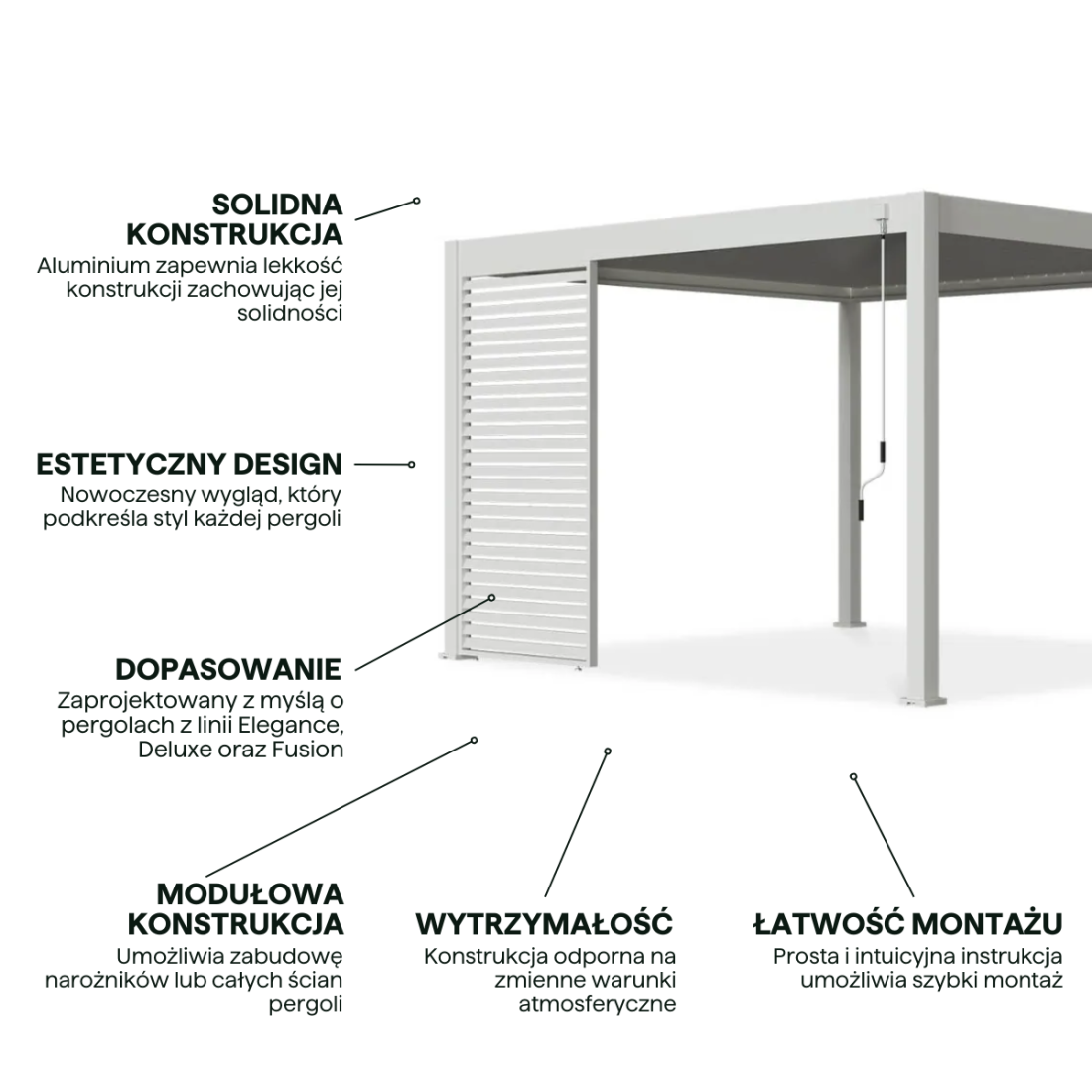 Cechy panel żaluzjowy poziomy do pergoli ELEGANCE/DELUXE/FUSION 1.3 m White - Gutroof