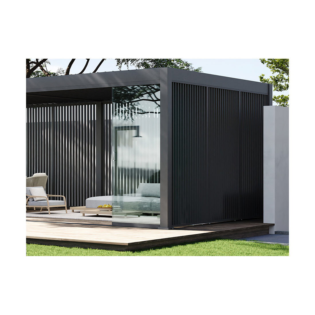 Aranżacje - panel żaluzjowy pionowy do pergoli ELEGANCE/DELUXE/FUSION 1 m Anthracite - Gutroof