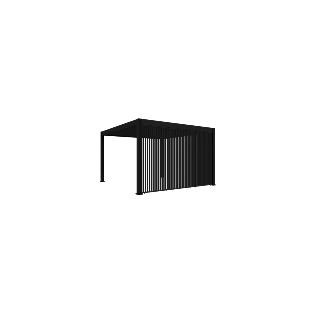 Trzy panele żaluzjowe pionowe przymocowane do pergoli