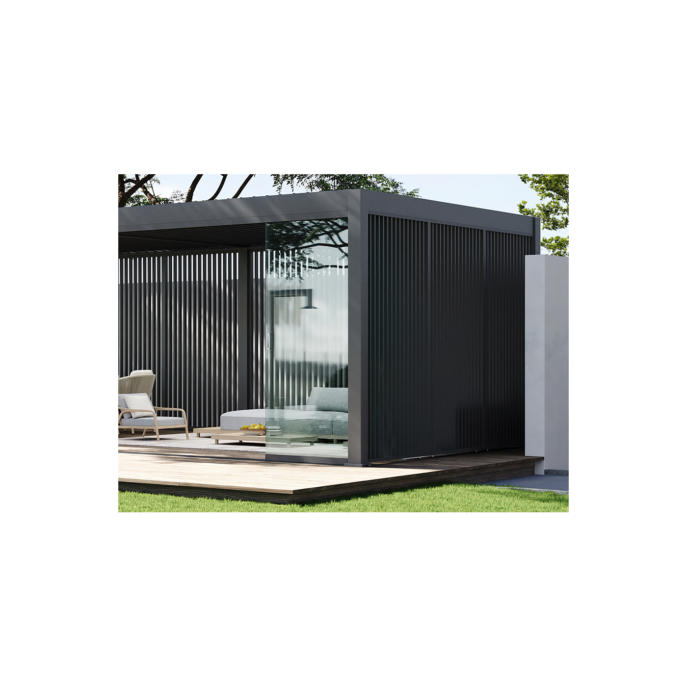 Aranżacja - panel żaluzjowy pionowy do pergoli ELEGANCE/DELUXE/FUSION 1.2 m Anthracite - Gutroof