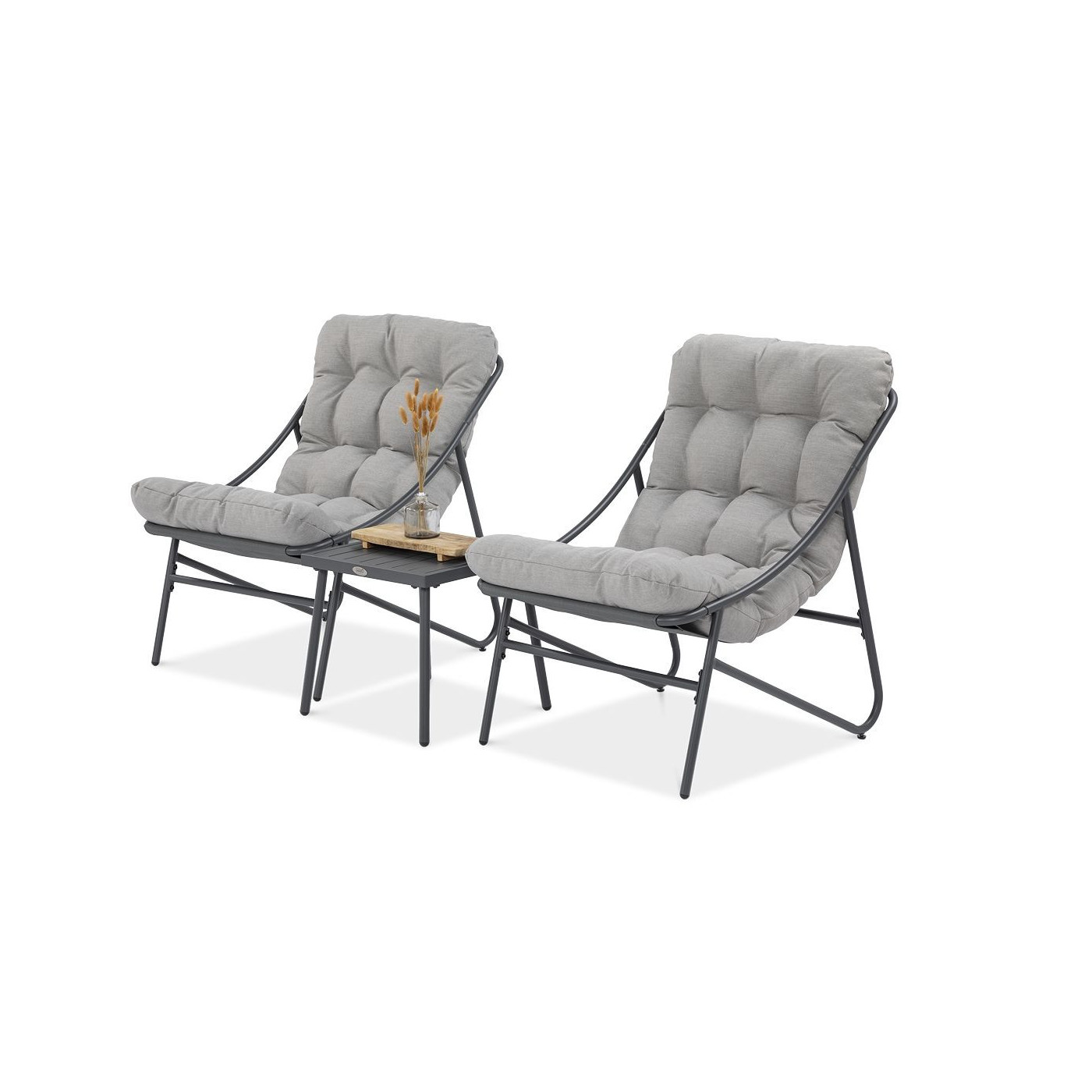 widok z boku na zestaw ogrodowy casper w kolorze jasno szarym