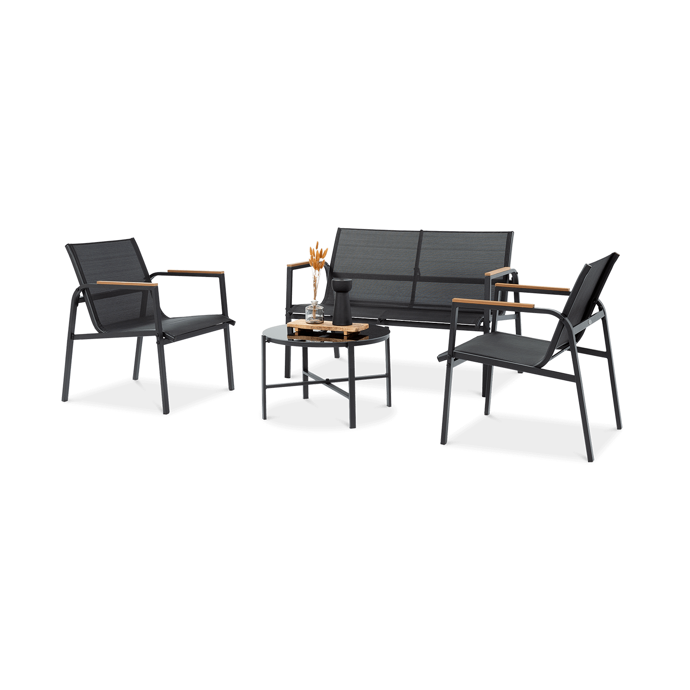 Krzesła, sofa, stolik z zestawu MANGO CAFFE Black