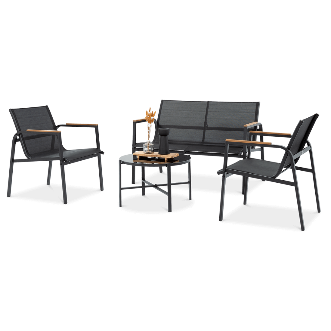 Krzesła, sofa, stolik z zestawu MANGO CAFFE Black