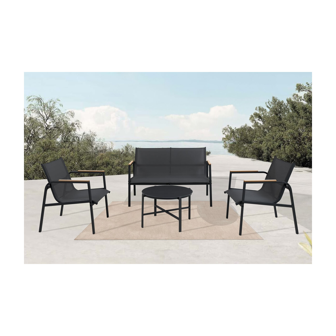 Aranżacja czarnych mebli Mango Caffe na tarasie