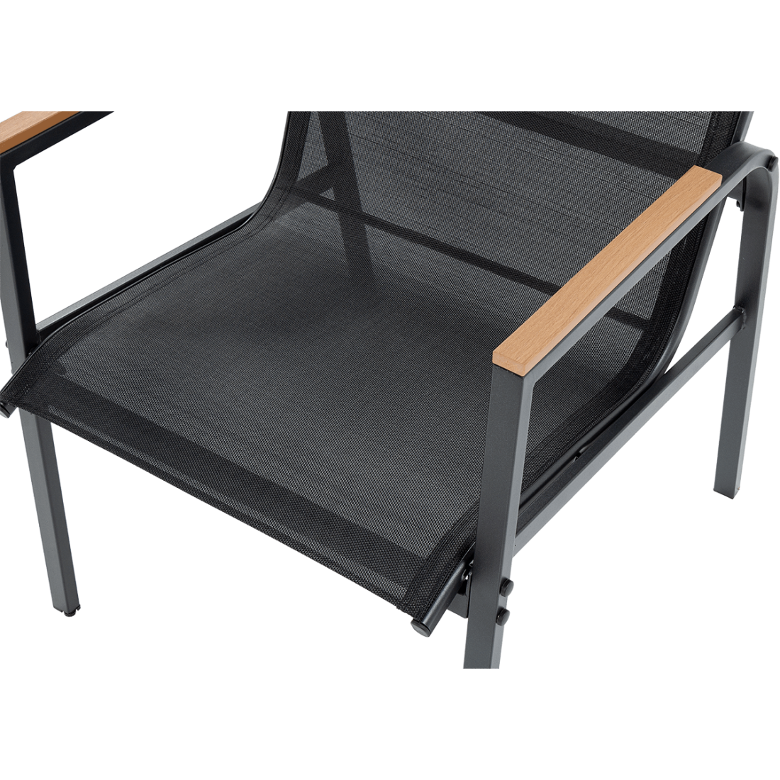 Zbliżenie z góry na podłokietnik w krześle z zestawu MANGO CAFFE Black