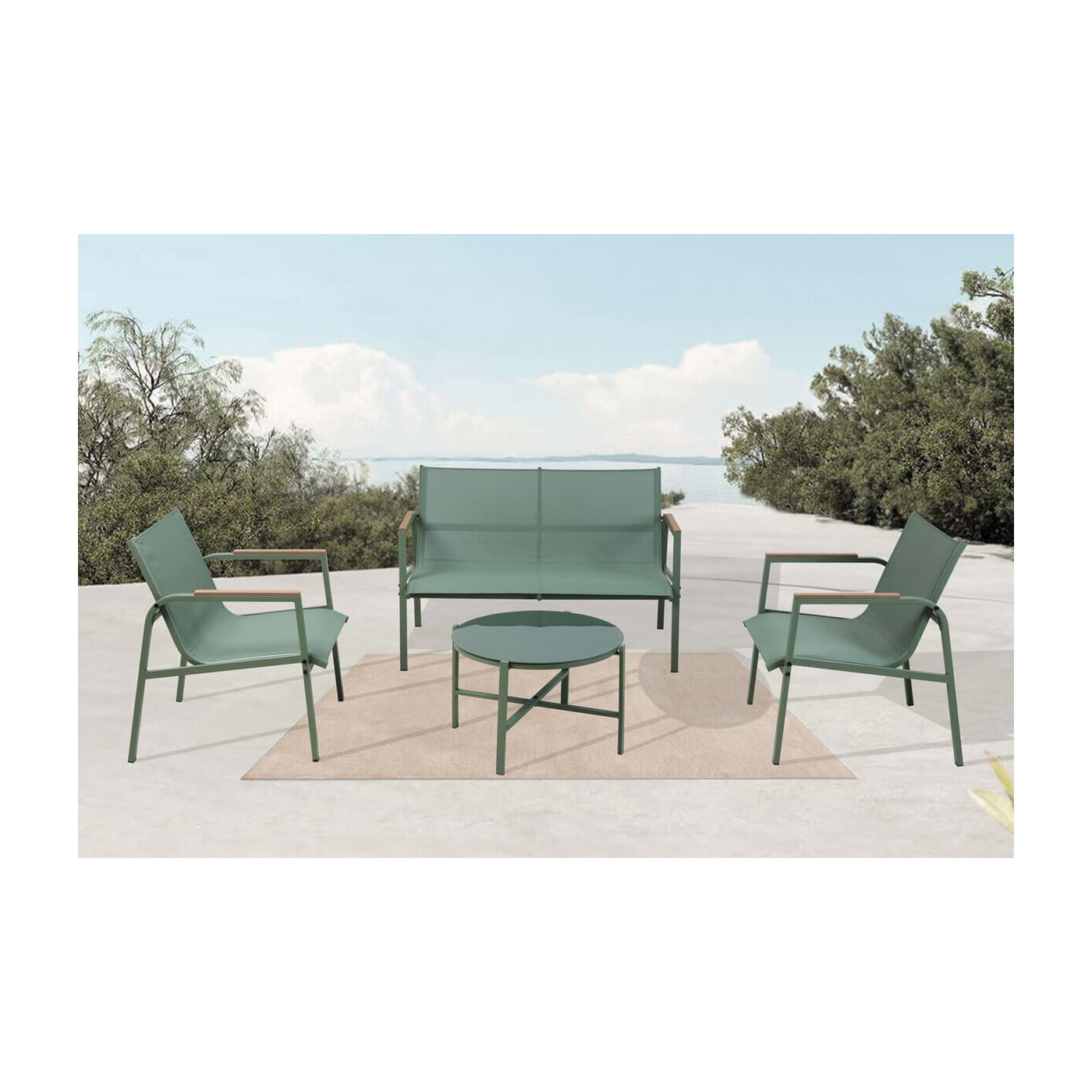 Aranżacja zielonych mebli Mango Caffe na tarasie