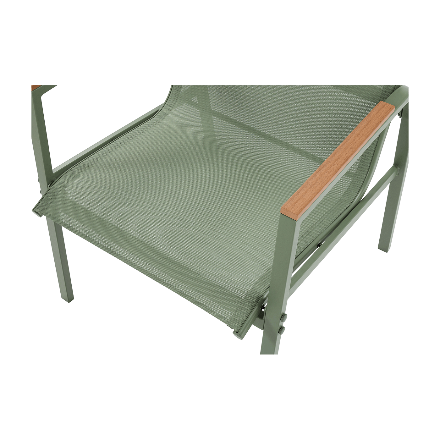 Zbliżenie z góry na podłokietnik w krześle z zestawu MANGO CAFFE Green