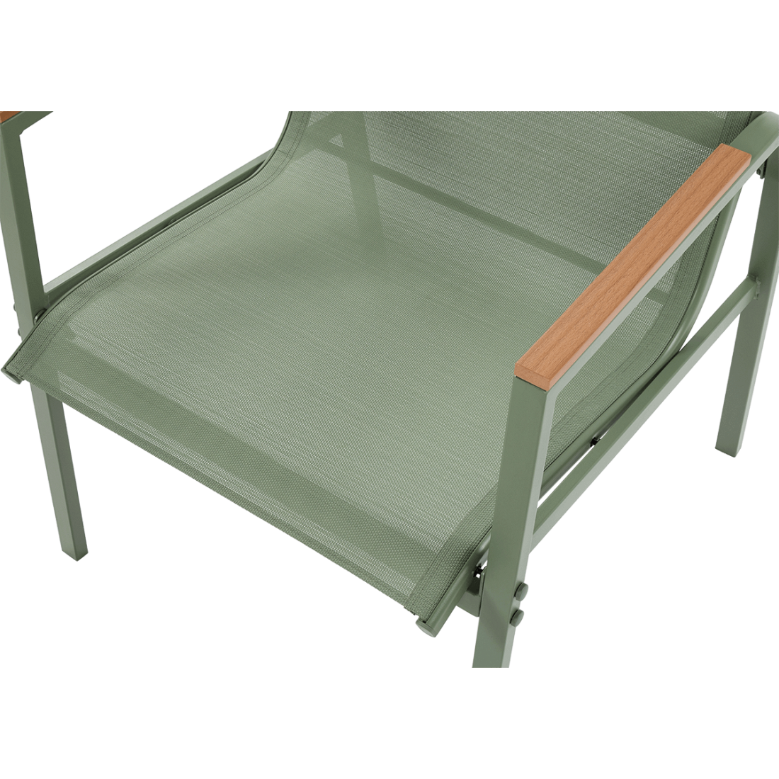 Zbliżenie z góry na podłokietnik w krześle z zestawu MANGO CAFFE Green