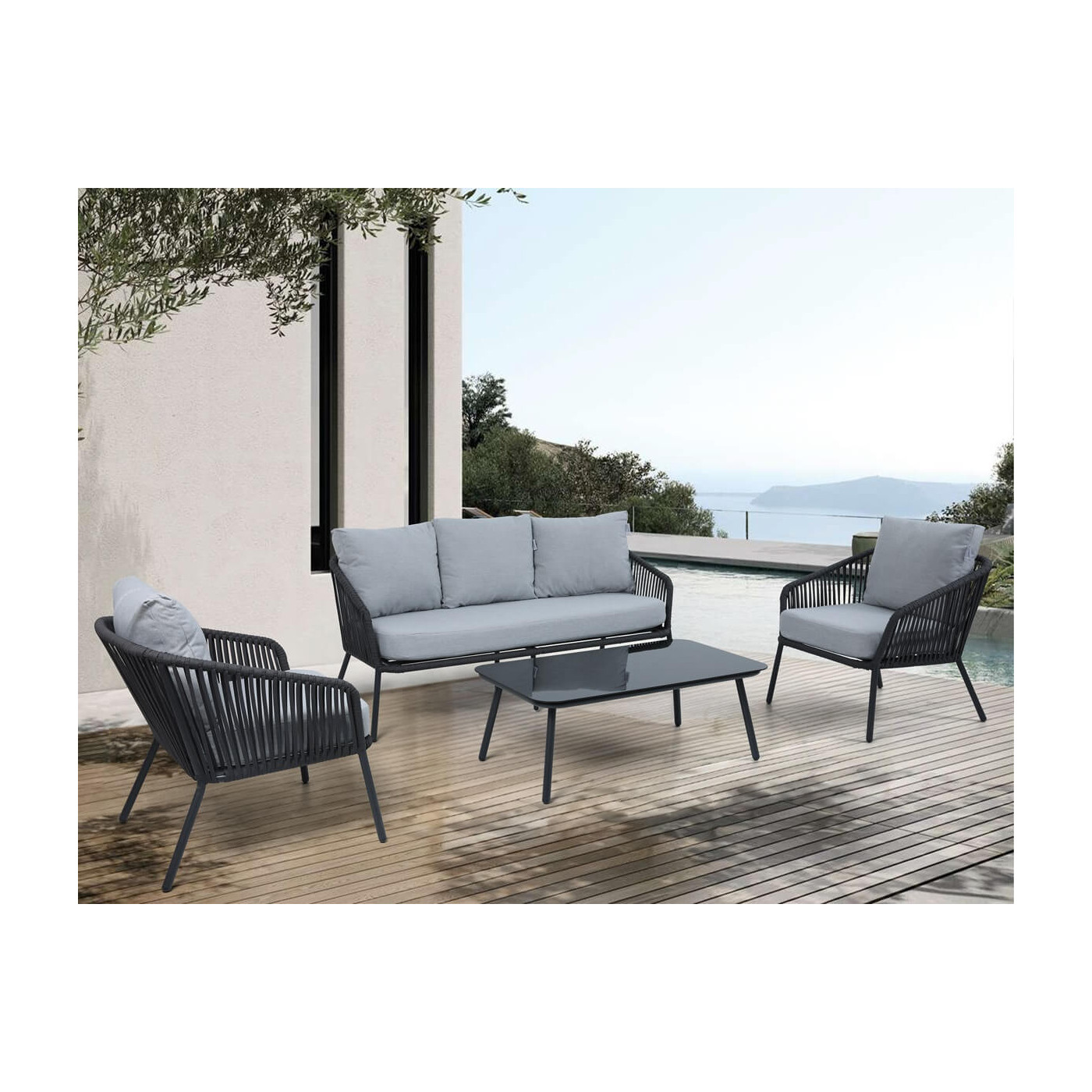 Szare meble wypoczynkowe Anders w aranżacji na tarasie