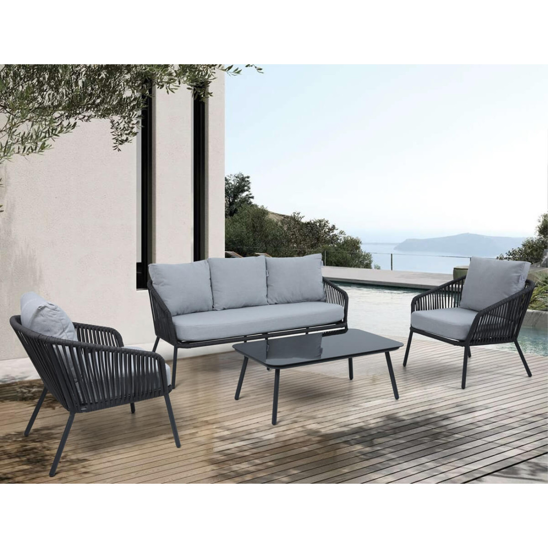Szare meble wypoczynkowe Anders w aranżacji na tarasie
