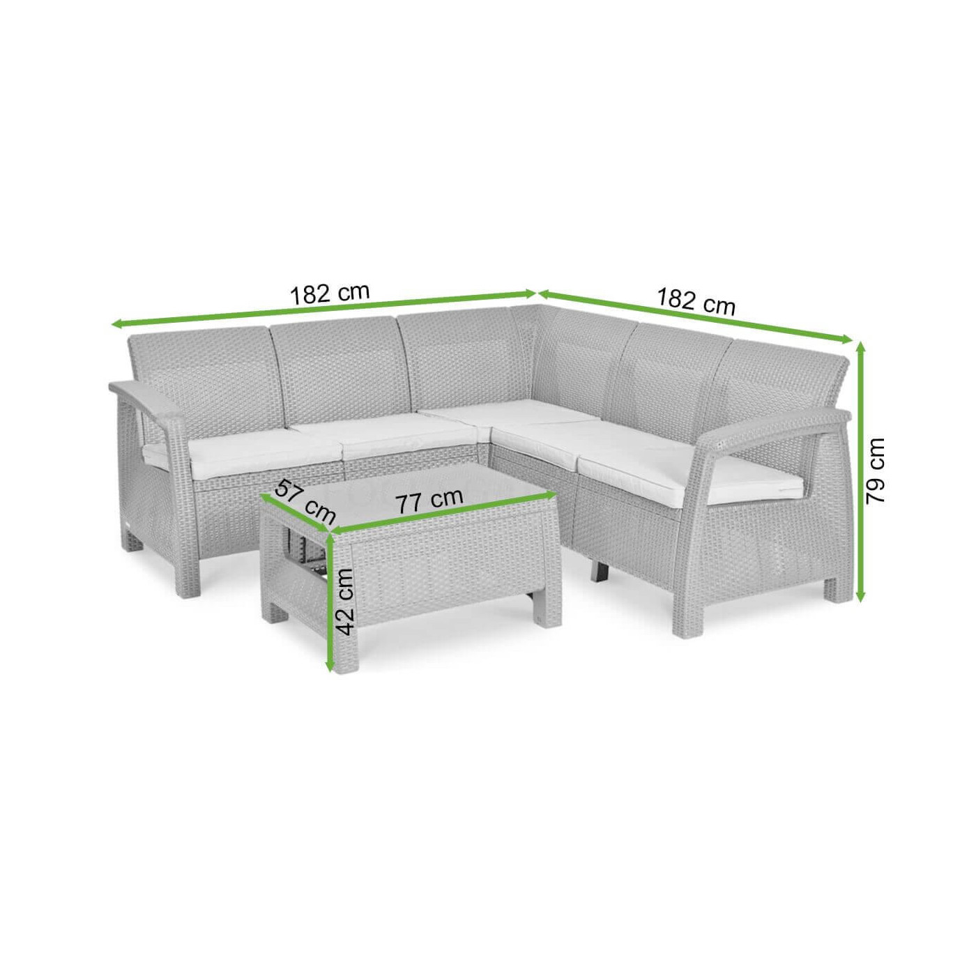Wymiary zestawu z narożnikiem Corfu Relax Set w odcieniu Brown 