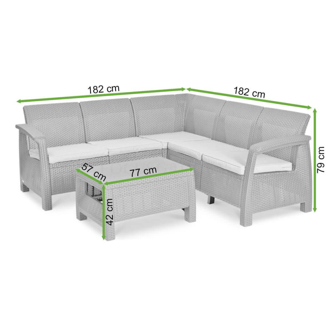 Wymiary zestawu z narożnikiem Corfu Relax Set w odcieniu Brown 