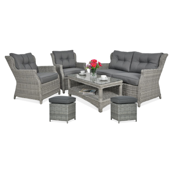 Zestaw Mebli z technorattanu TRIVENTO 2 + Pufy Stone Grey