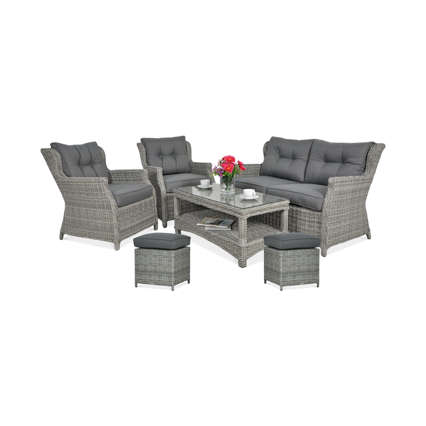 Zestaw Mebli z technorattanu TRIVENTO 2 + Pufy Stone Grey