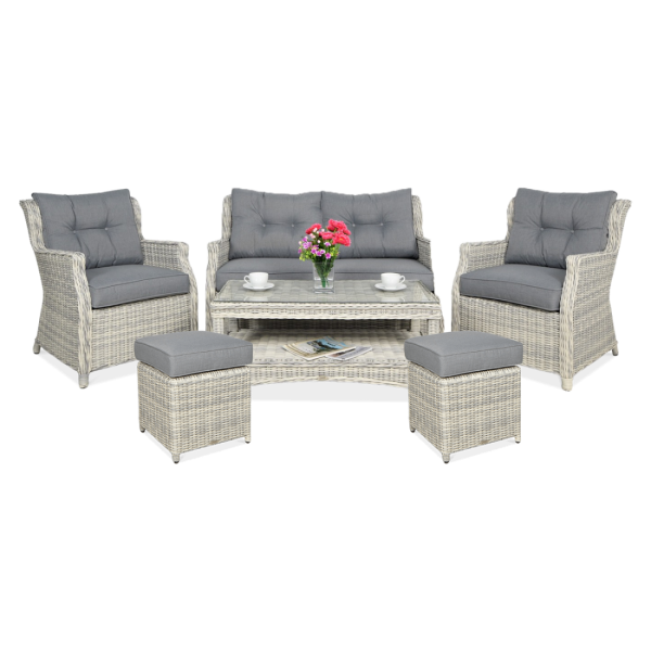 Meble z technorattanu TRIVENTO 2 + Pufy White Grey - Focus Garden