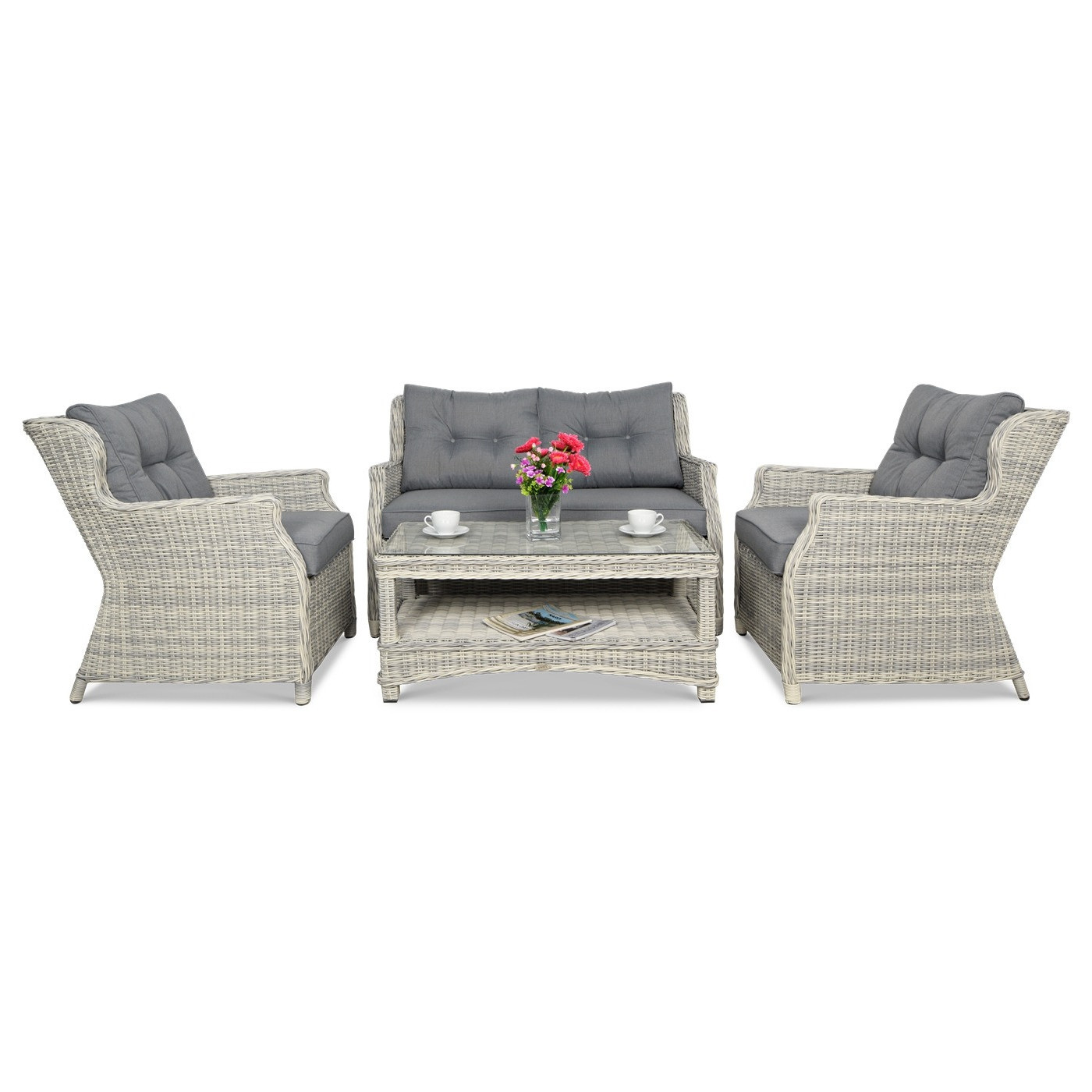 Meble z technorattanu TRIVENTO 2 + Pufy White Grey - Focus Garden