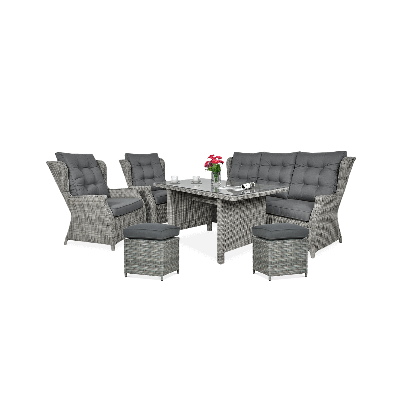Meble technorattanowe TRIVENTO 3 DINING + PUFY Stone Grey