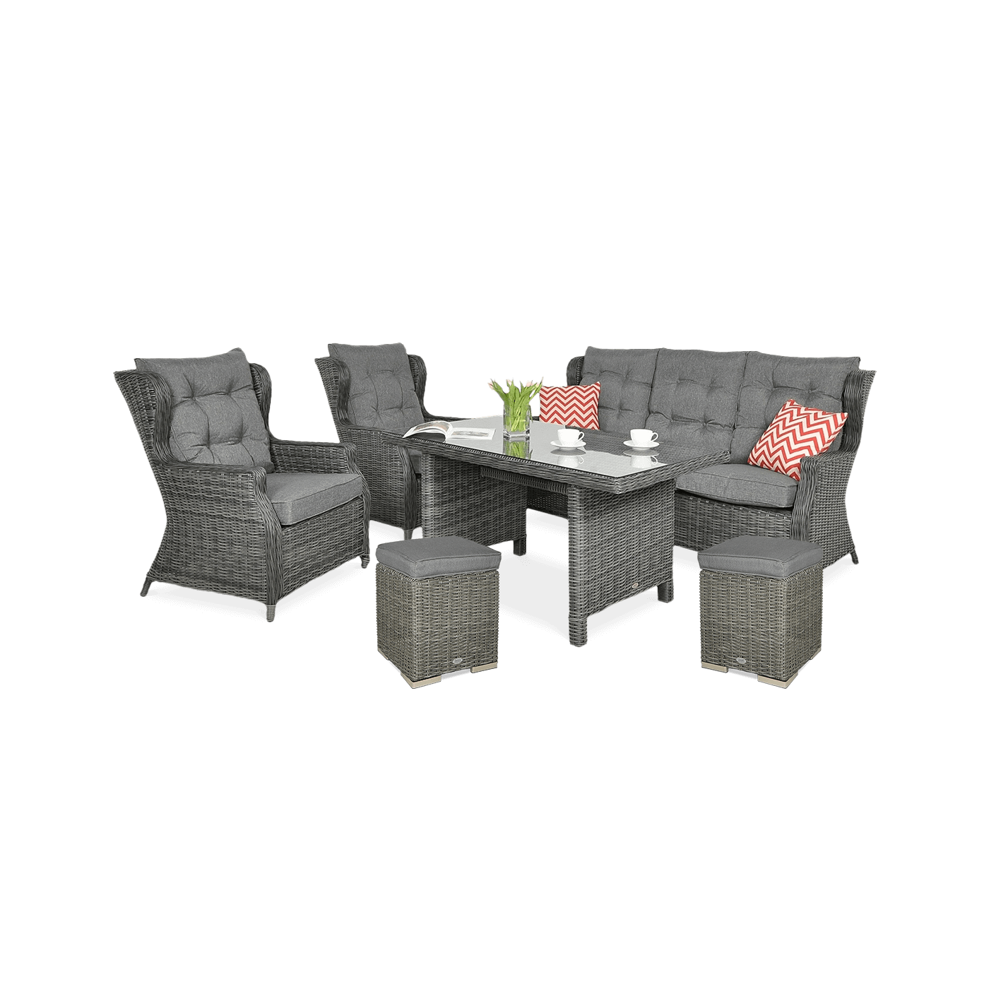 Meble technorattanowe TRIVENTO DINING 3 + PUFY Dark Grey