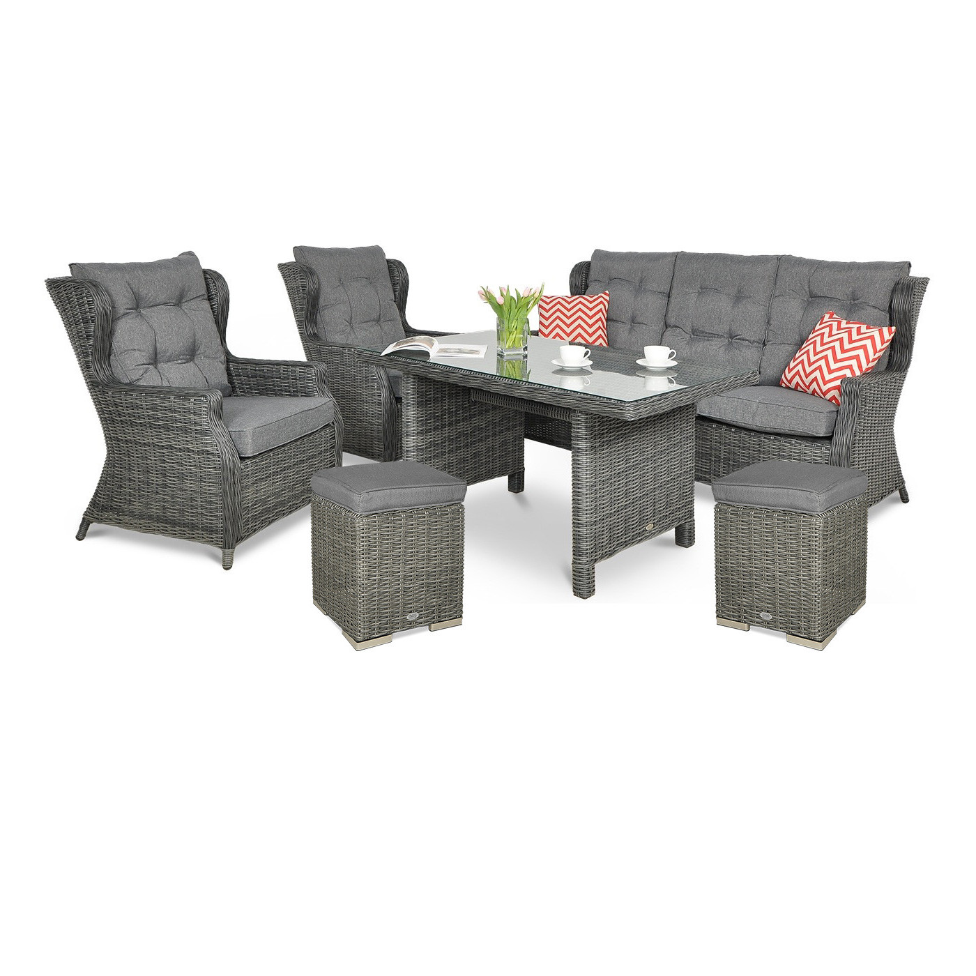 Meble technorattanowe TRIVENTO DINING 3 + PUFY Dark Grey