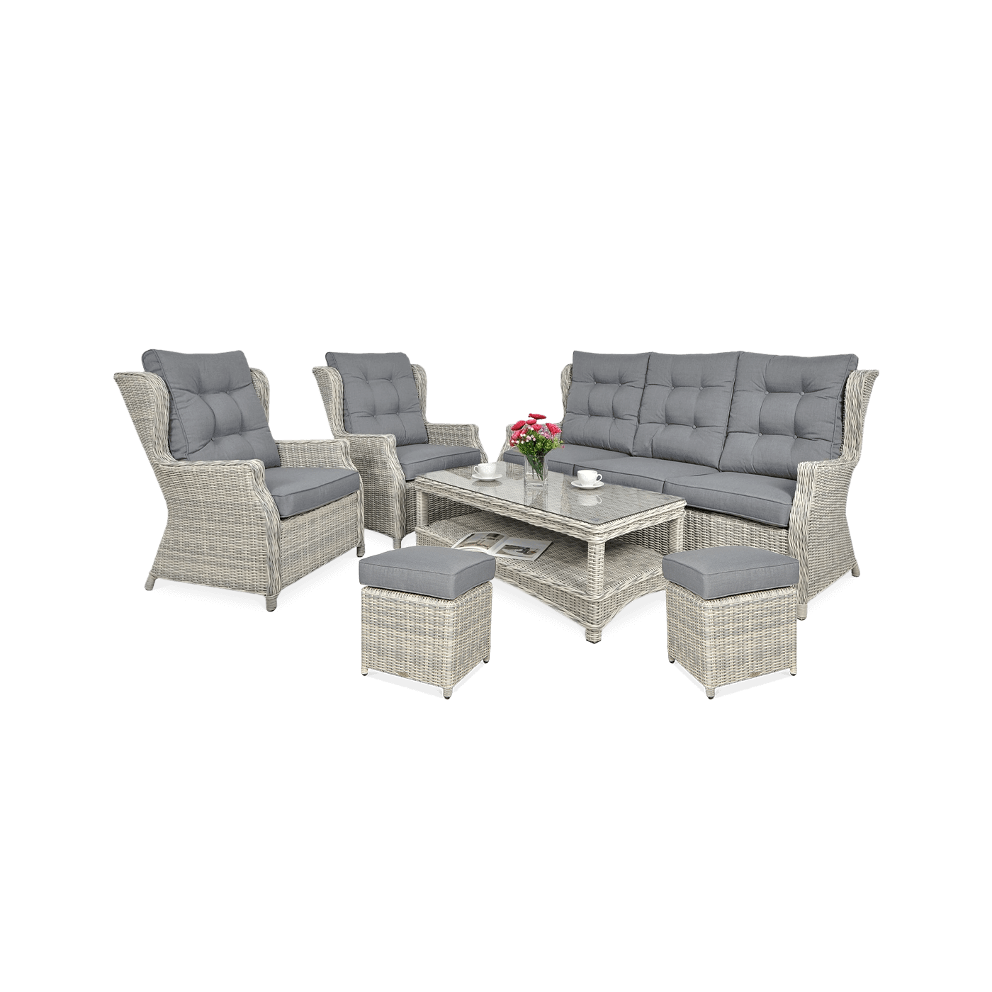 Meble technorattanowe TRIVENTO 3 + PUFY White Grey - Focus Garden