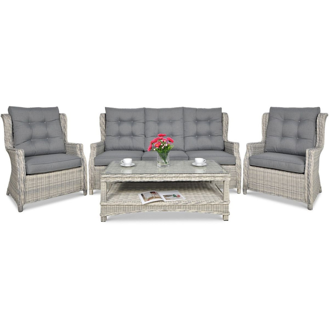 Meble technorattanowe TRIVENTO 3 + PUFY White Grey - Focus Garden