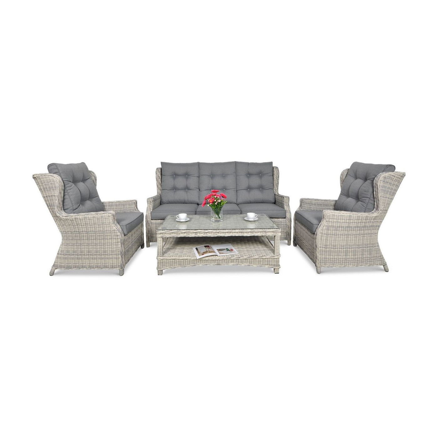 Meble technorattanowe TRIVENTO 3 + PUFY White Grey - Focus Garden