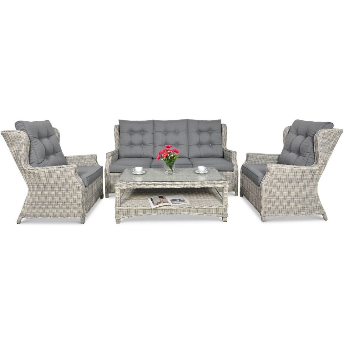 Meble technorattanowe TRIVENTO 3 + PUFY White Grey - Focus Garden