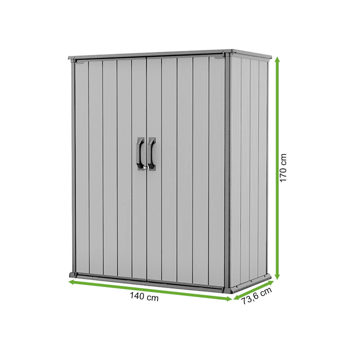 Rycina z wymiarami schowka ogrodowego PREMIER TALL od firmy Keter