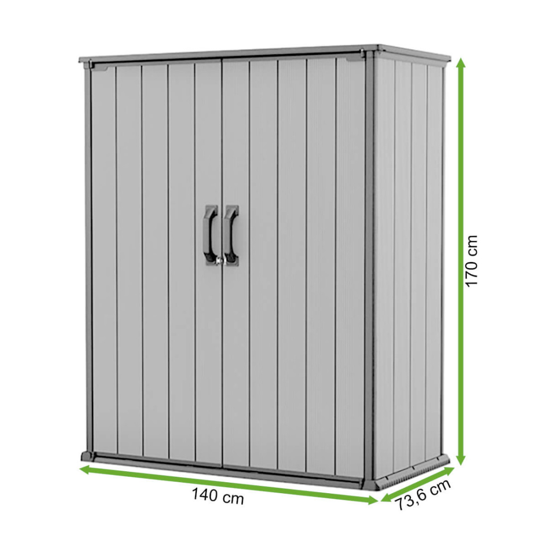 Rycina z wymiarami schowka ogrodowego PREMIER TALL od firmy Keter