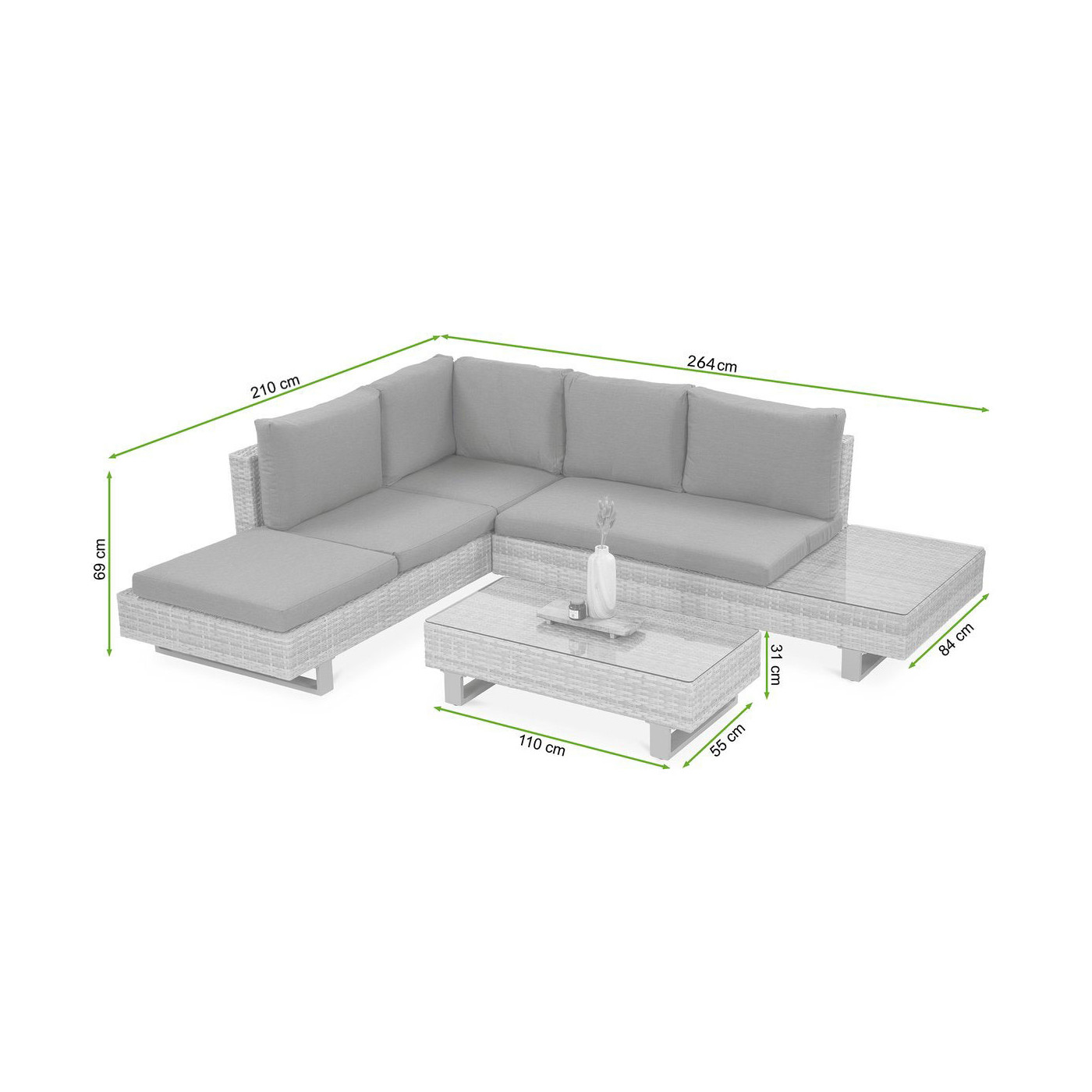 wymiary zestawu narożnego willis caffe w kolorze szaro/beżowym
