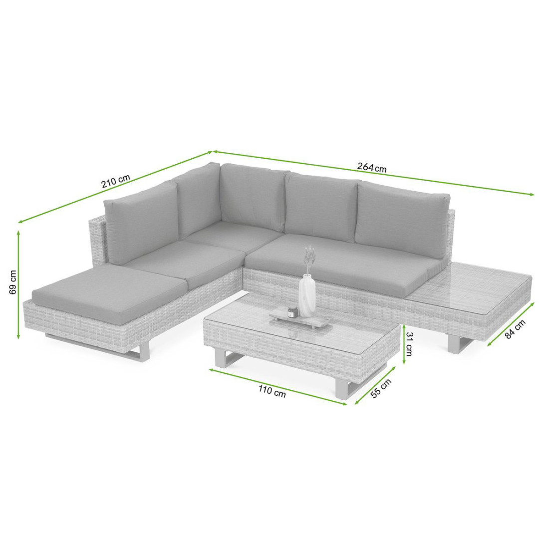 wymiary zestawu narożnego willis caffe w kolorze szaro/beżowym