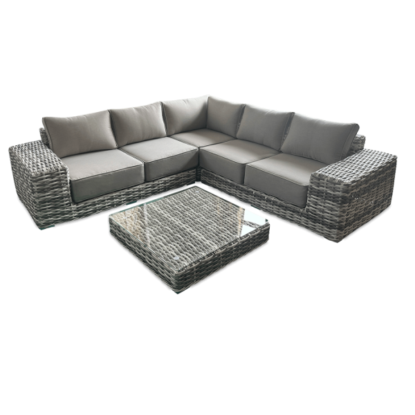 Narożnik i stół technorattanowy VEGA CAFFE Light Grey - FOCUS GARDEN