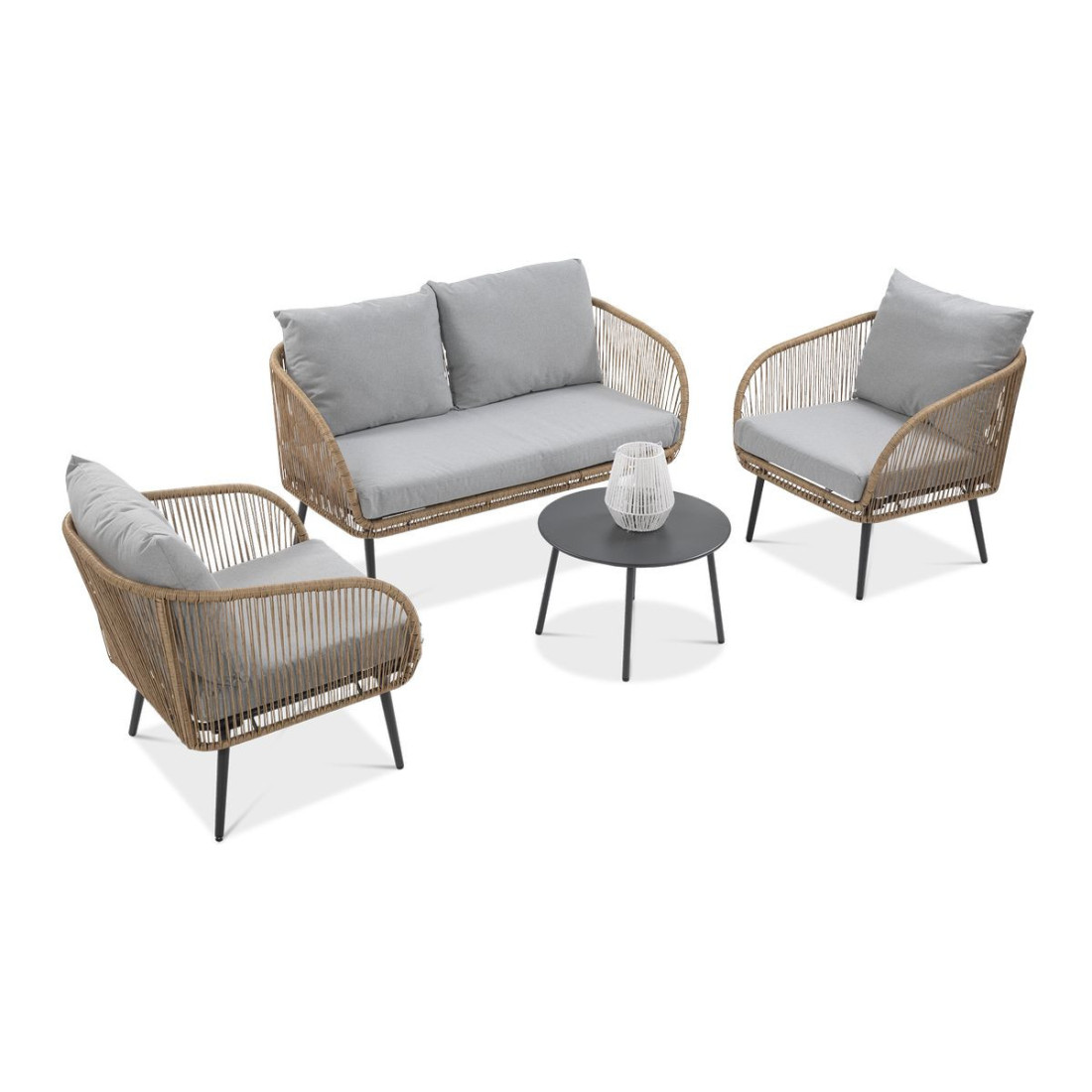Zestaw ogrodowy FORTE CAFFE Nature/Grey składający się z sofy, foteli i stolika