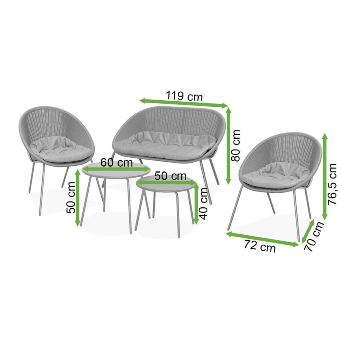 Wymiary zestawu ogrodowego amber caffe graphite