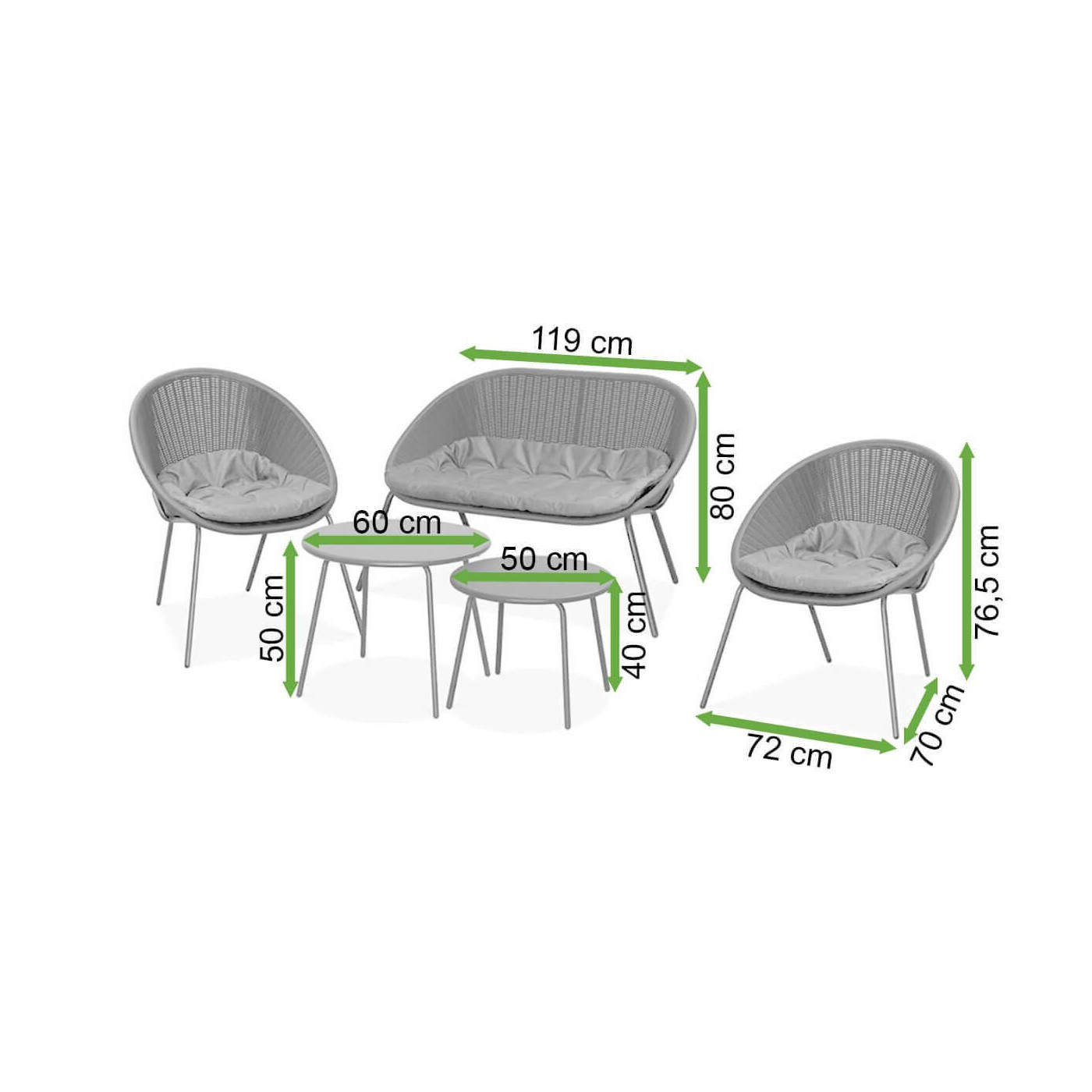 Wymiary zestawu do ogrodu amber caffe brown