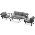 Meble na taras składające się z sofy, foteli i stolika kawowego ASPEN CAFFE w szarym kolorze od firmy Furrore