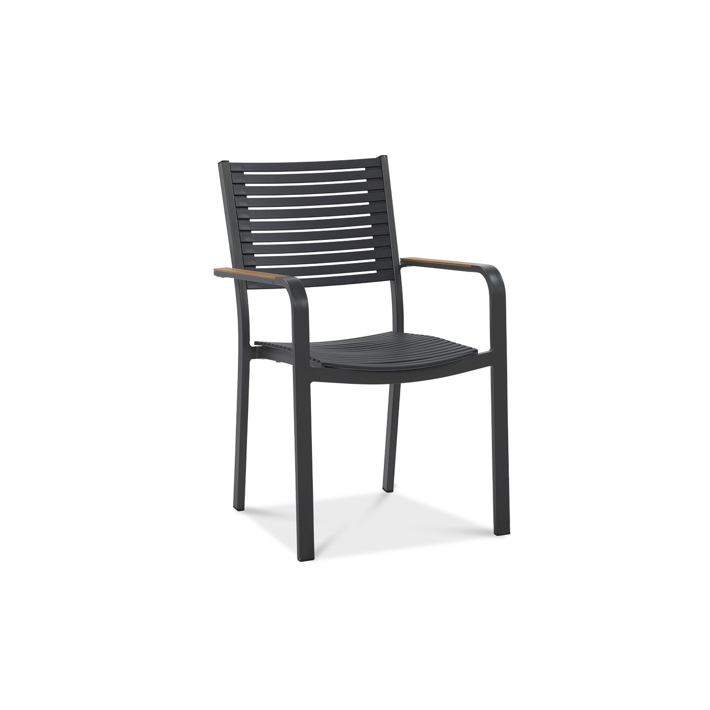 Przód grafitowego krzesła tacoma z drewnianymi dodatkami na podłokietnikach